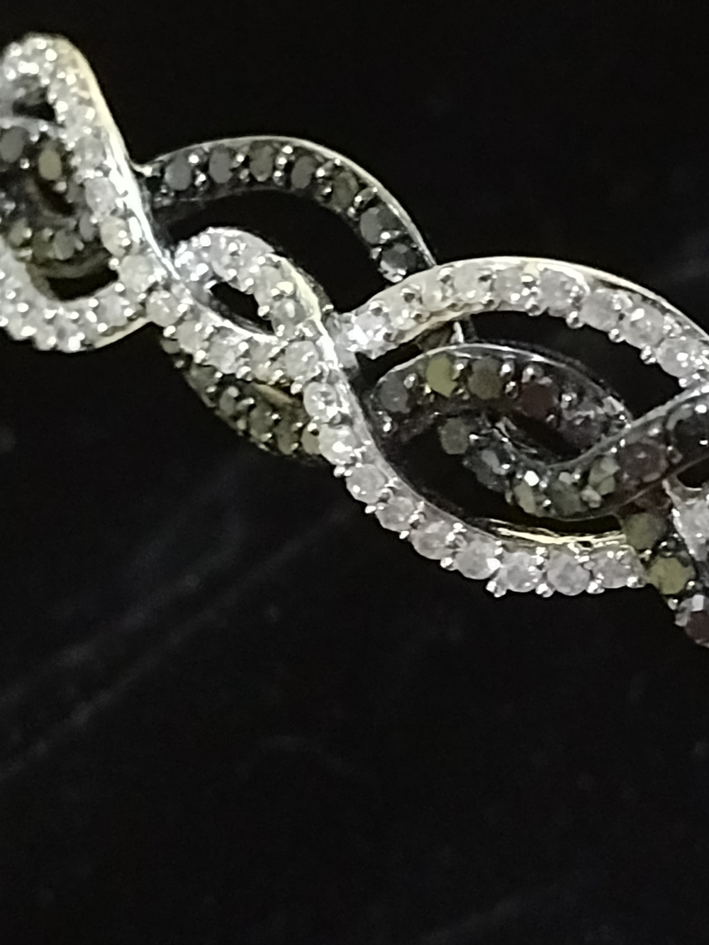 Elegant Silver Black and White Diamond Twist Bracelet